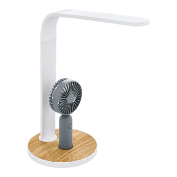 Eglo 55399 - Lampă de birou reîncărcabilă LED reglabilă cu ventilator LED/6,2W/5V 3000/4000/5000K 2000 mAh alb/maro