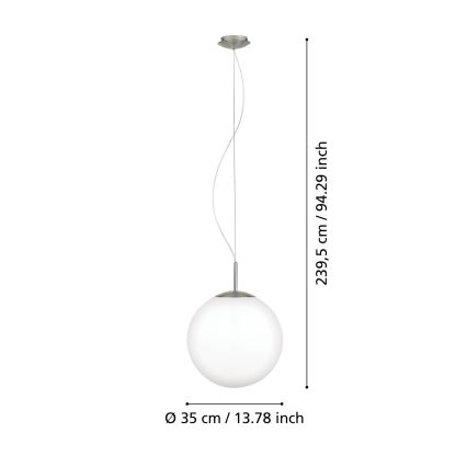 Eglo 63269 - Pendul pe cablu PIEDALE, 1xE27/60W/230V, Ø 35 cm, crom mat