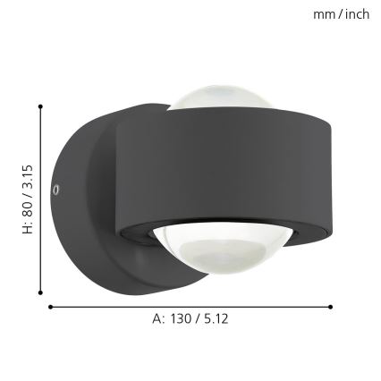 Eglo 64496 - Aplică LED de perete ONO PRO, 2xLED/2,5W/230V, antracit