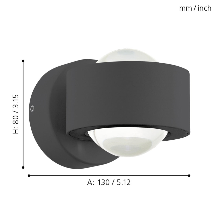 Eglo 64496 - Aplică LED de perete ONO PRO, 2xLED/2,5W/230V, antracit