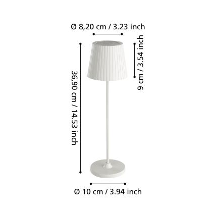 Eglo - Lampă de masă LED reîncărcabilă, dimabilă pentru exterior LED/3,8W/5V 2400/3000/4000K 2000 mAh IP44 albă