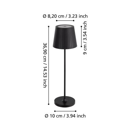 Eglo - Lampă de masă LED reîncărcabilă, reglabilă, pentru exterior LED/3,8W/5V 2400/3000/4000K 2000 mAh IP44 negru