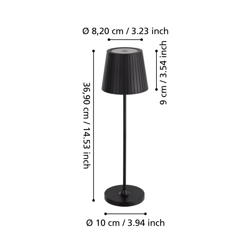 Eglo - Lampă de masă LED reîncărcabilă, reglabilă, pentru exterior LED/3,8W/5V 2400/3000/4000K 2000 mAh IP44 negru