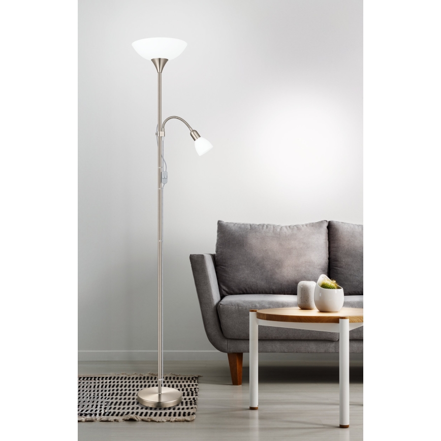 Lampadar EGLO 1xE27/60W + 1xE14/25W, crom mat