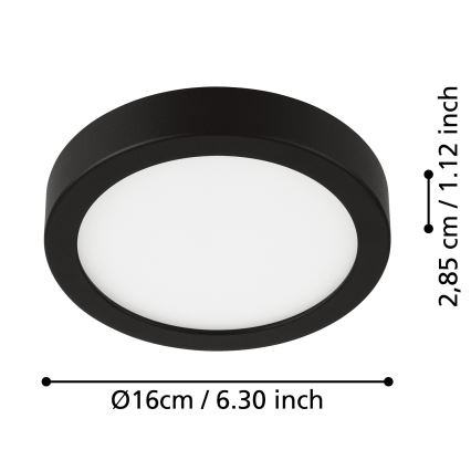 Eglo - Plafonieră LED pentru baie, 11W/230V, IP44, negru, Ø 16 cm