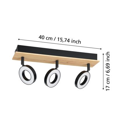 Eglo - Spot LED, 3 x LED / 4,2 W / 230 V, negru/maro