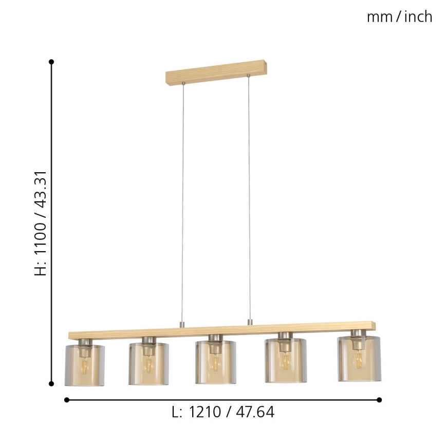 Eglo - Lustră suspendată pe cablu, 5 x E27, max. 28 W, 230 V