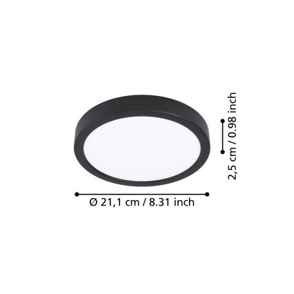 Eglo - Plafonieră LED FUEVA, 11,5 W, 230 V, 2700/4000/6500 K, Ø 21,1 cm, neagră
