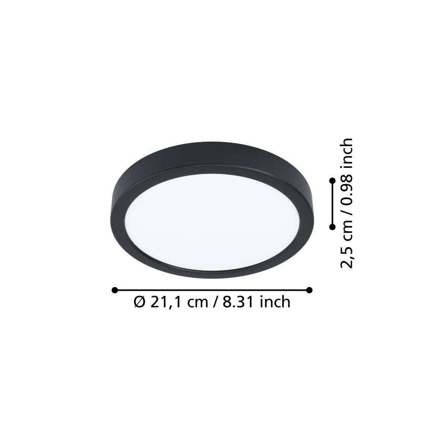 Eglo - Plafonieră LED FUEVA, 11,5 W, 230 V, 2700/4000/6500 K, Ø 21,1 cm, neagră