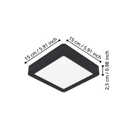 Eglo - Plafonieră LED, 7W, 230V, 2700/4000/6500K, 15 x 15 cm, negru