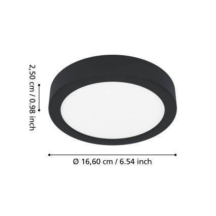Eglo - Plafonieră LED pentru baie, 7,5 W, 230 V, 2700/4000/6500 K, Ø 16,6 cm, IP44, negru
