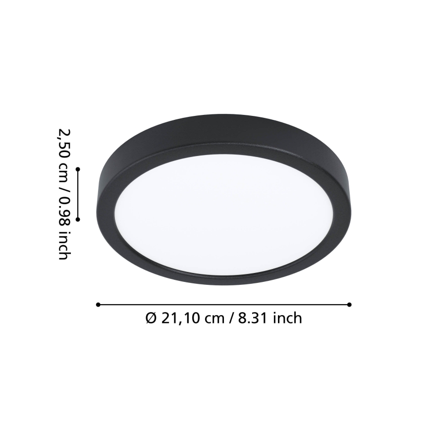 Eglo - Lampă de plafon pentru baie LED, 11,5 W, 230 V, Ø 21,1 cm, IP44, negru