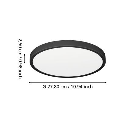Eglo - Plafonieră LED pentru baie, 14,2W, 230V, 2700/4000/6500K, Ø 27,8 cm, IP44, negru