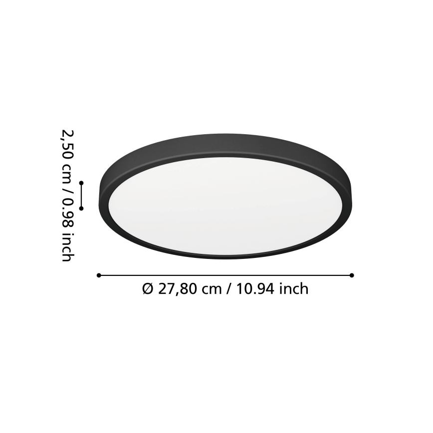 Eglo - Plafonieră LED pentru baie, 14,2W, 230V, 2700/4000/6500K, Ø 27,8 cm, IP44, negru