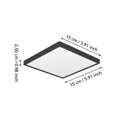 Eglo - Plafonieră LED pentru baie, 7W, 230V, 2700/4000/6500K, 15x15 cm, IP44, negru