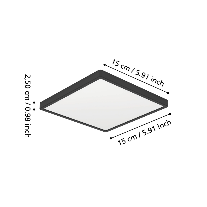 Eglo - Plafonieră LED pentru baie, 7W, 230V, 2700/4000/6500K, 15x15 cm, IP44, negru