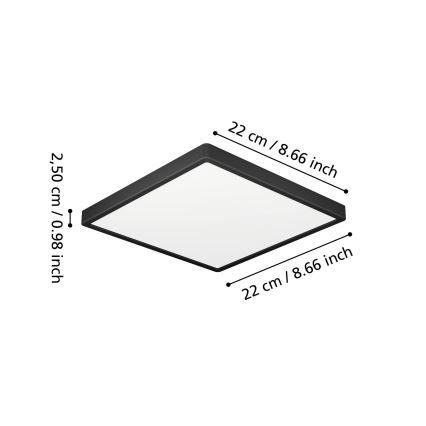 Eglo - Plafonieră LED pentru baie, 10,5 W, 230 V, 22 x 22 cm, IP44, neagră