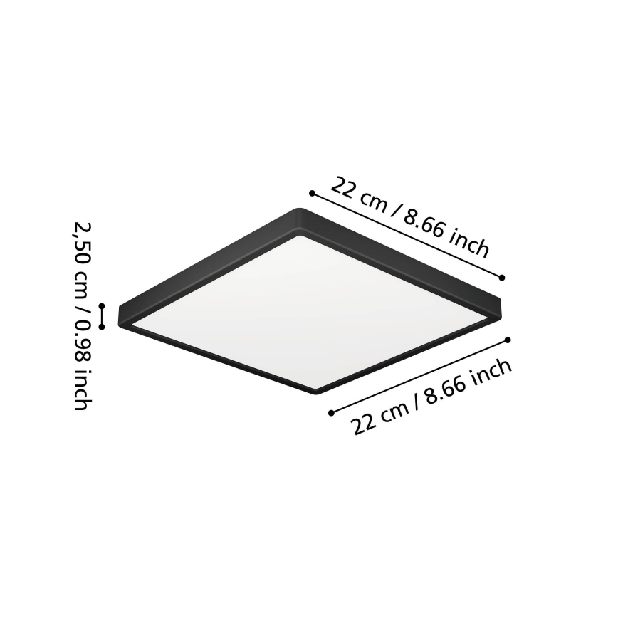 Eglo - Plafonieră LED pentru baie, 10,5 W, 230 V, 22 x 22 cm, IP44, neagră