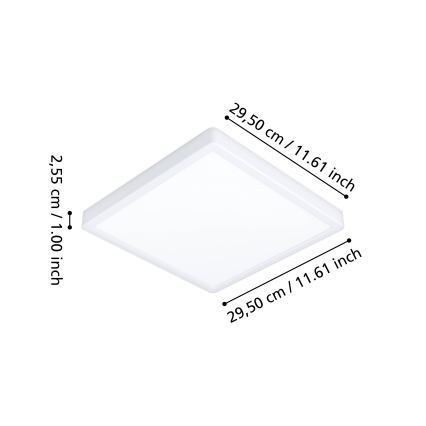 Eglo - Plafonieră LED RGBW dimabilă pentru baie, 13,5 W, 230 V, 2700–6500 K, 29,5 x 29,5 cm, IP44, albă