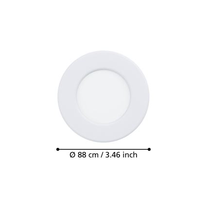 Eglo - Plafonieră LED încastrată pentru baie, 3,7 W, 230 V, 2700/4000/6500 K, Ø 8,8 cm, IP44, alb