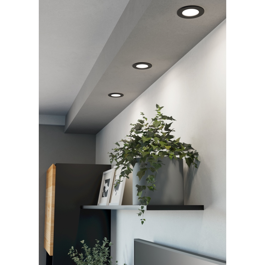 Eglo - Set de 3 spoturi LED RGBW încastrate pentru baie, reglabile, LED 2,8 W, 230 V, 2700–6500 K, Ø 8,8 cm, IP44, negru