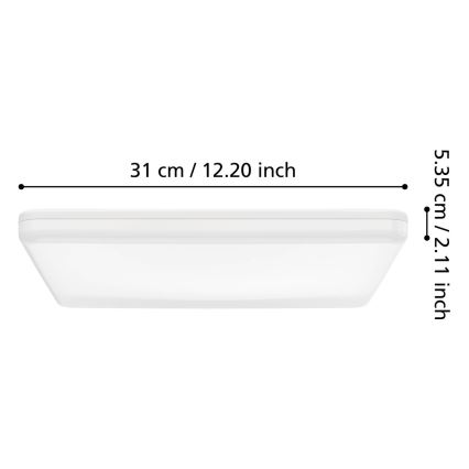 Eglo - Plafonieră LED pentru baie, 20 W, 230 V, 2700/4000/6500 K, 31 x 31 cm, IP54, albă