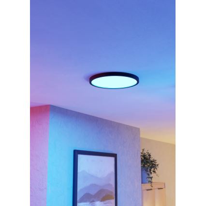 Eglo - Plafonier LED RGBW dimerizabil pentru baie, 17,5 W, 230 V, 2700–6500 K, Ø 39,9 cm, IP44, negru