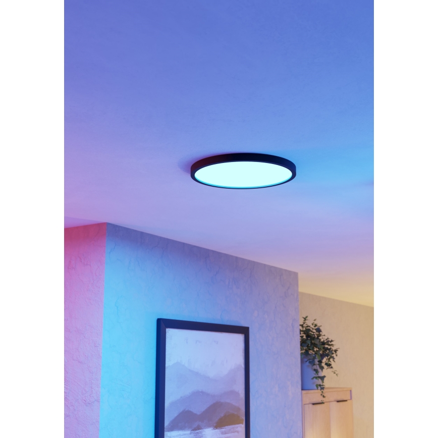 Eglo - Plafonier LED RGBW dimerizabil pentru baie, 17,5 W, 230 V, 2700–6500 K, Ø 39,9 cm, IP44, negru