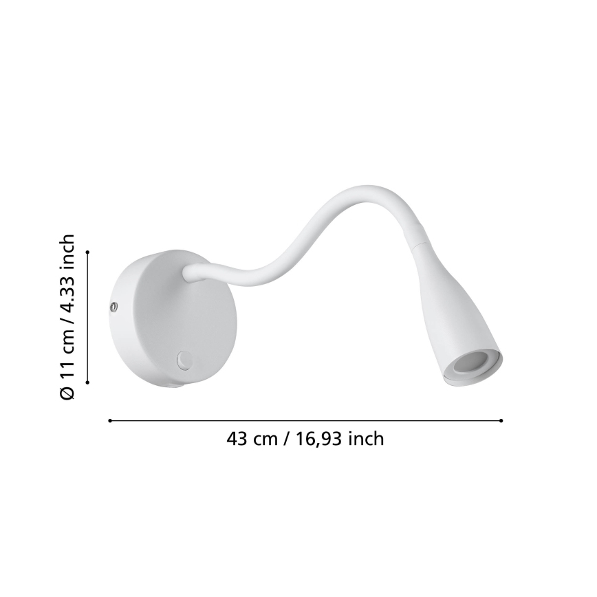 Eglo - Lampă LED de perete flexibilă cu USB, 3,8 W, 230 V, albă