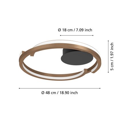 Eglo - Plafonieră LED dimabilă, 2xLED, 20W, 230V, 2700-6500K, Ø 48 cm, finisaj bronz, cu telecomandă