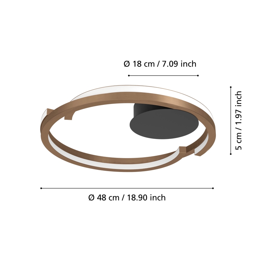 Eglo - Plafonieră LED dimabilă, 2xLED, 20W, 230V, 2700-6500K, Ø 48 cm, finisaj bronz, cu telecomandă
