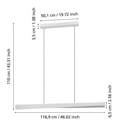 Eglo - Pendul LED RGBW dimabil pe cablu LED/19W/230V 2700-6500K gri