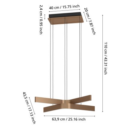 Eglo - Candelabru LED RGBW reglabil, suspendat pe cablu, 2xLED/18W/230V, cupru/negru