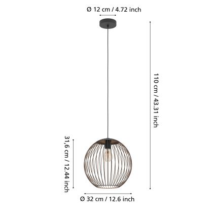 Eglo - Pendul pe cablu 1xE27/60W/230V negru