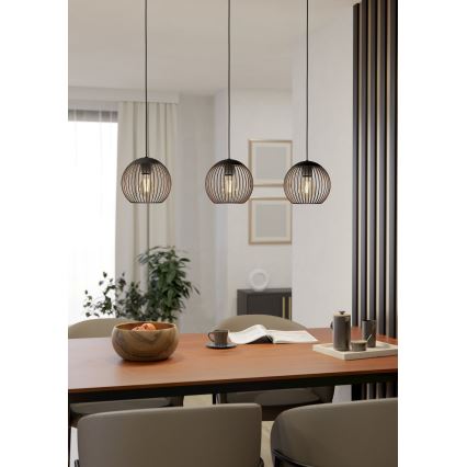 Eglo - Lampă suspendată pe cablu, 3xE27/60W/230V, negru