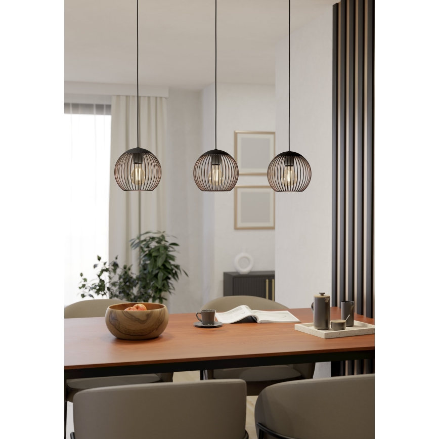 Eglo - Lampă suspendată pe cablu, 3xE27/60W/230V, negru
