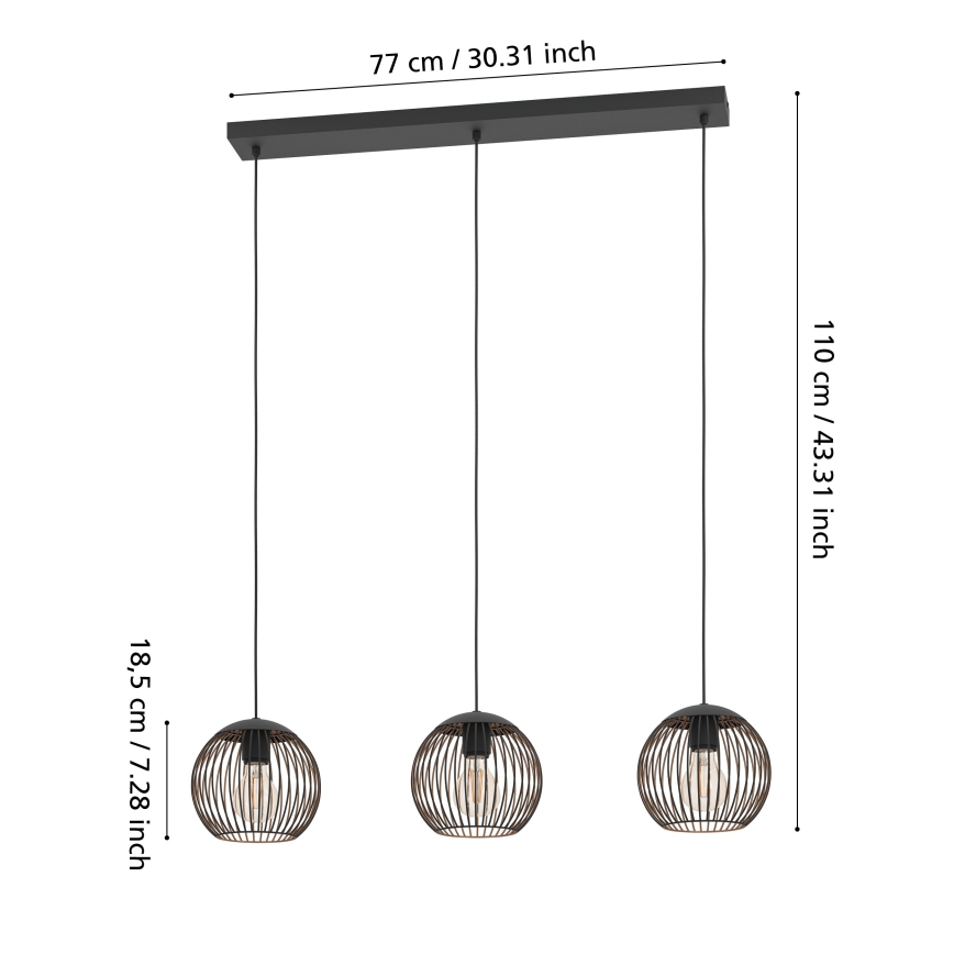 Eglo - Lampă suspendată pe cablu, 3xE27/60W/230V, negru