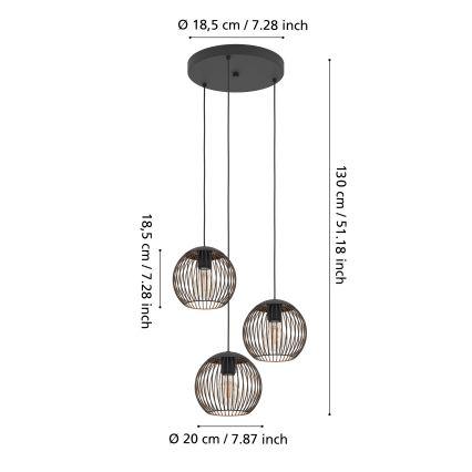Eglo - Lustră pe cablu 3xE27/60W/230V neagră