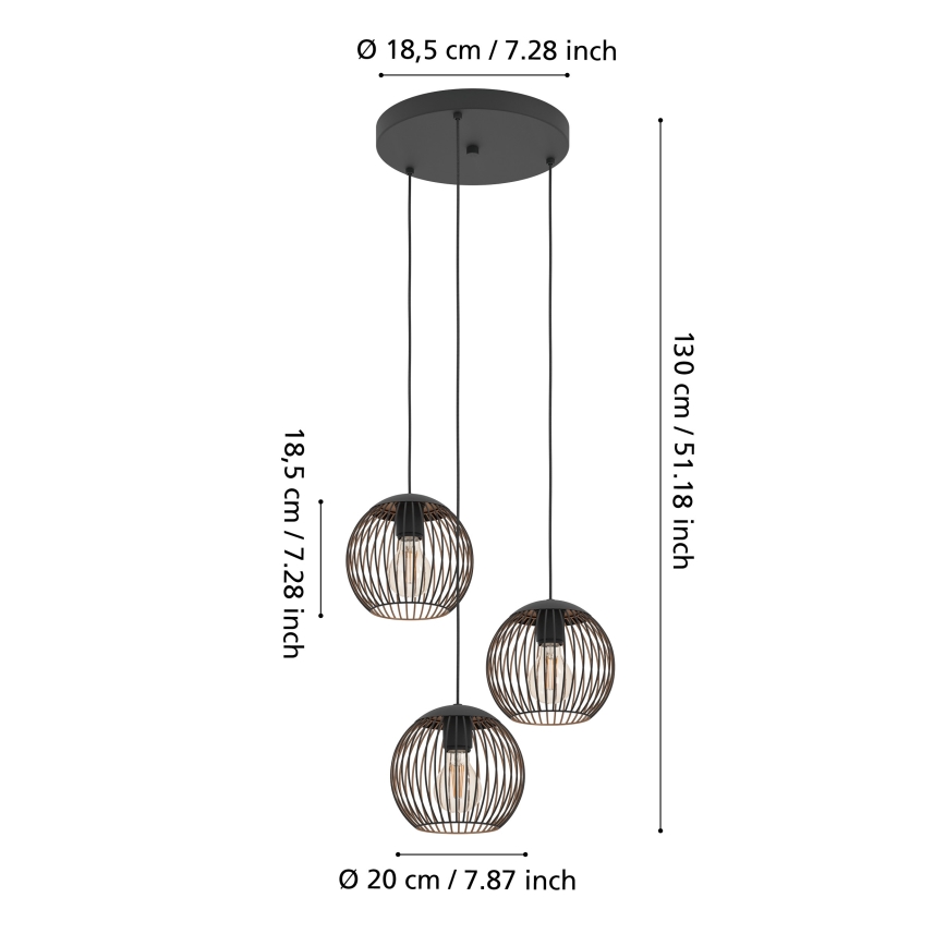 Eglo - Lustră pe cablu 3xE27/60W/230V neagră