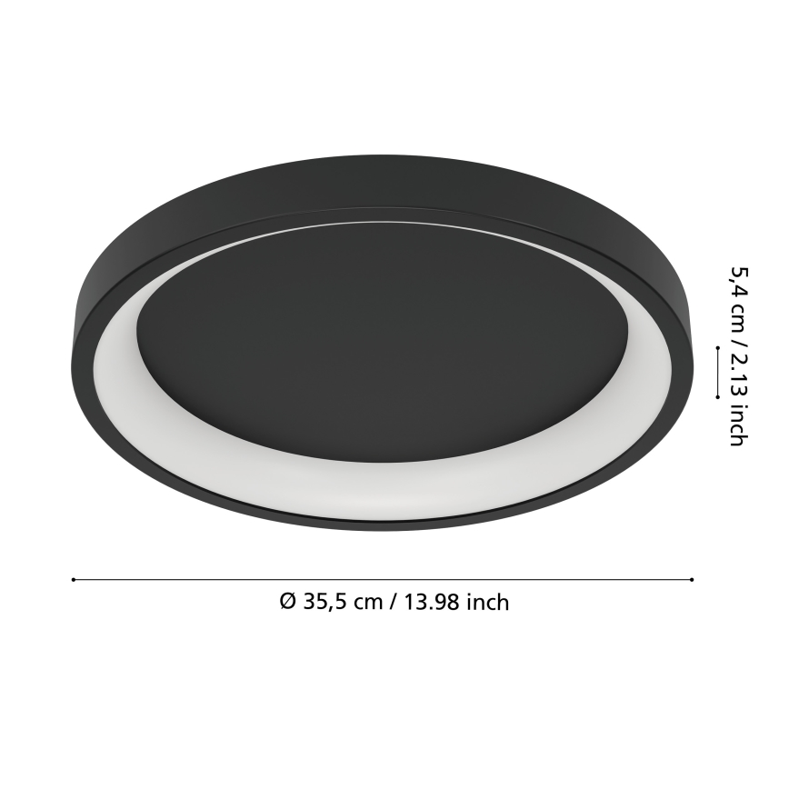 Eglo - Plafonieră LED RGBW reglabilă, 19,6 W, 230 V, 2700–6500 K, Ø 35 cm, negru