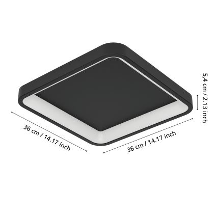 Eglo - Plafonieră LED RGBW reglabilă, 20W, 230V, 2700-6500K, 35x35 cm, neagră