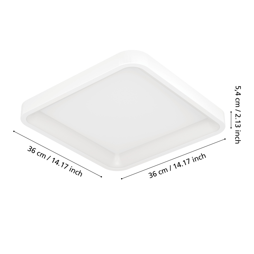 Eglo - Plafonieră LED RGBW reglabilă, 20W, 230V, 2700–6500K, 35 x 35 cm, alb