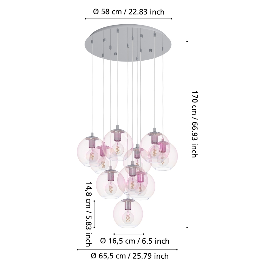 Eglo - Lustră pe cablu 10xE27/60W/230V, crom lucios/sticlă transparentă