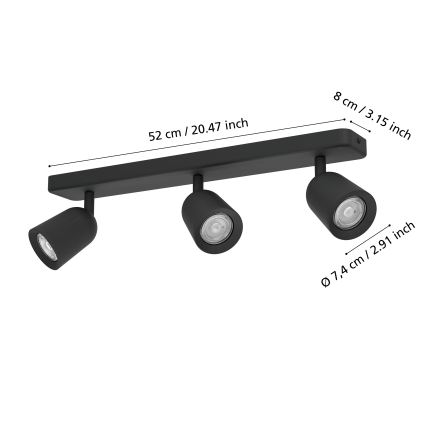 Eglo - Corp de iluminat tip spot 3x GU10/10W/230V, negru