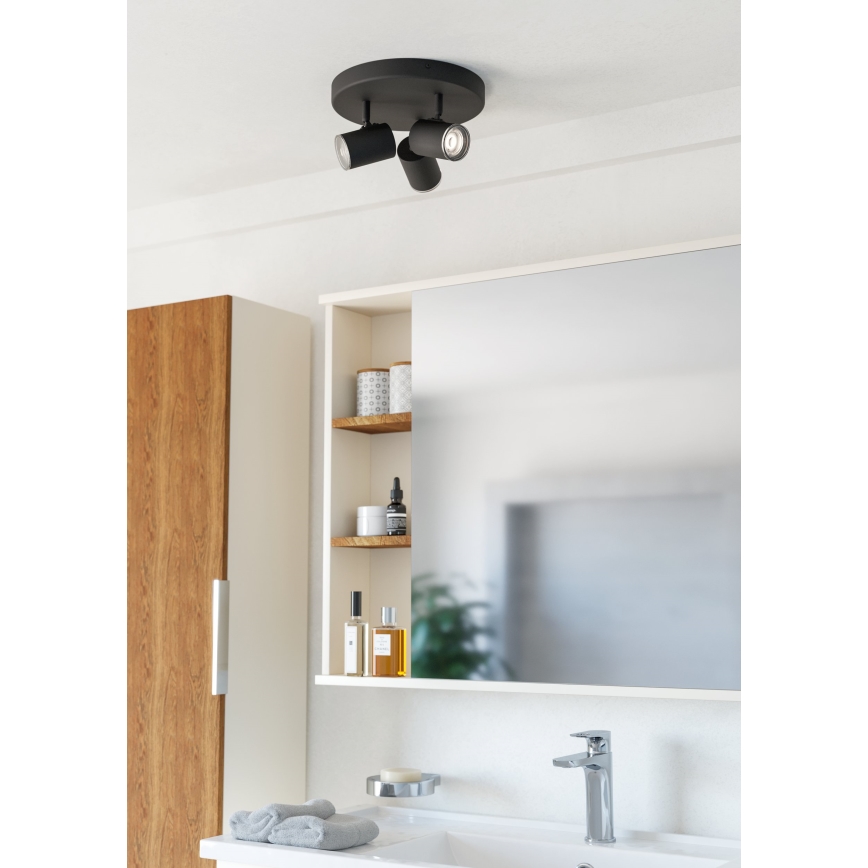 Eglo - Spot pentru baie, 3x GU10, 5W, 230V, Ø25 cm, IP44, negru