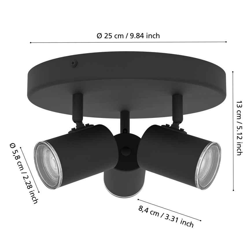 Eglo - Spot pentru baie, 3x GU10, 5W, 230V, Ø25 cm, IP44, negru
