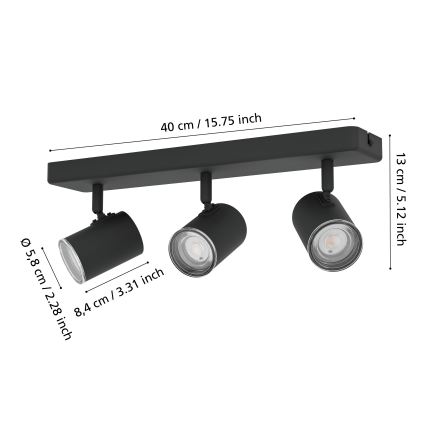 Eglo - Spot pentru baie, 3 x GU10, 5 W, 230 V, IP44, negru