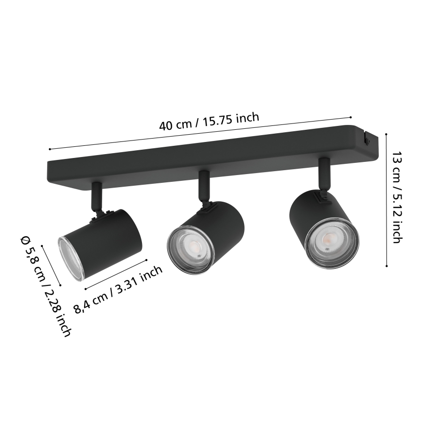 Eglo - Spot pentru baie, 3 x GU10, 5 W, 230 V, IP44, negru