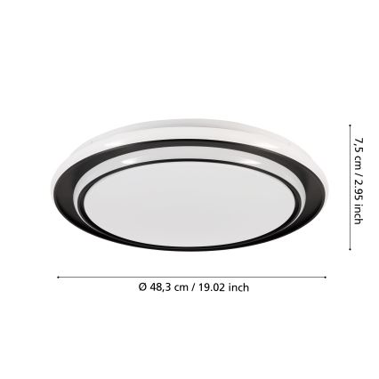 Eglo - Plafonieră LED, 36 W, 230 V, 2700/4000/6500 K, Ø 49 cm, neagră