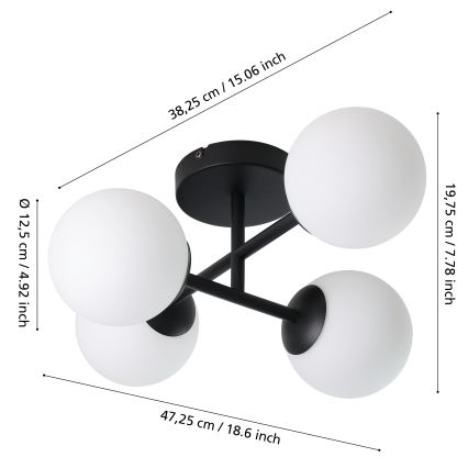 Eglo - Plafonieră LED aplicată pentru baie, 4xG9/4,2W/230V, IP44, negru